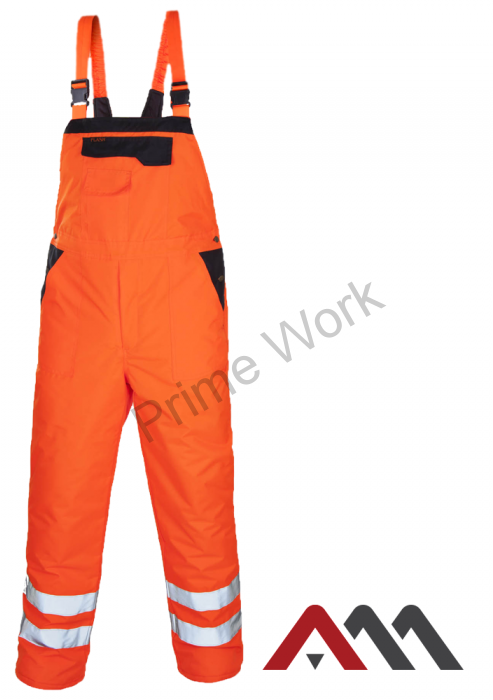 FLASH Orange - Pantaloni de protectie cu pieptar reflectorizanti de iarna