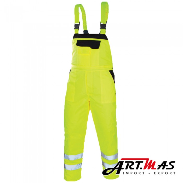 FLASH Yellow - Pantaloni de protectie cu pieptar reflectorizanti de iarna